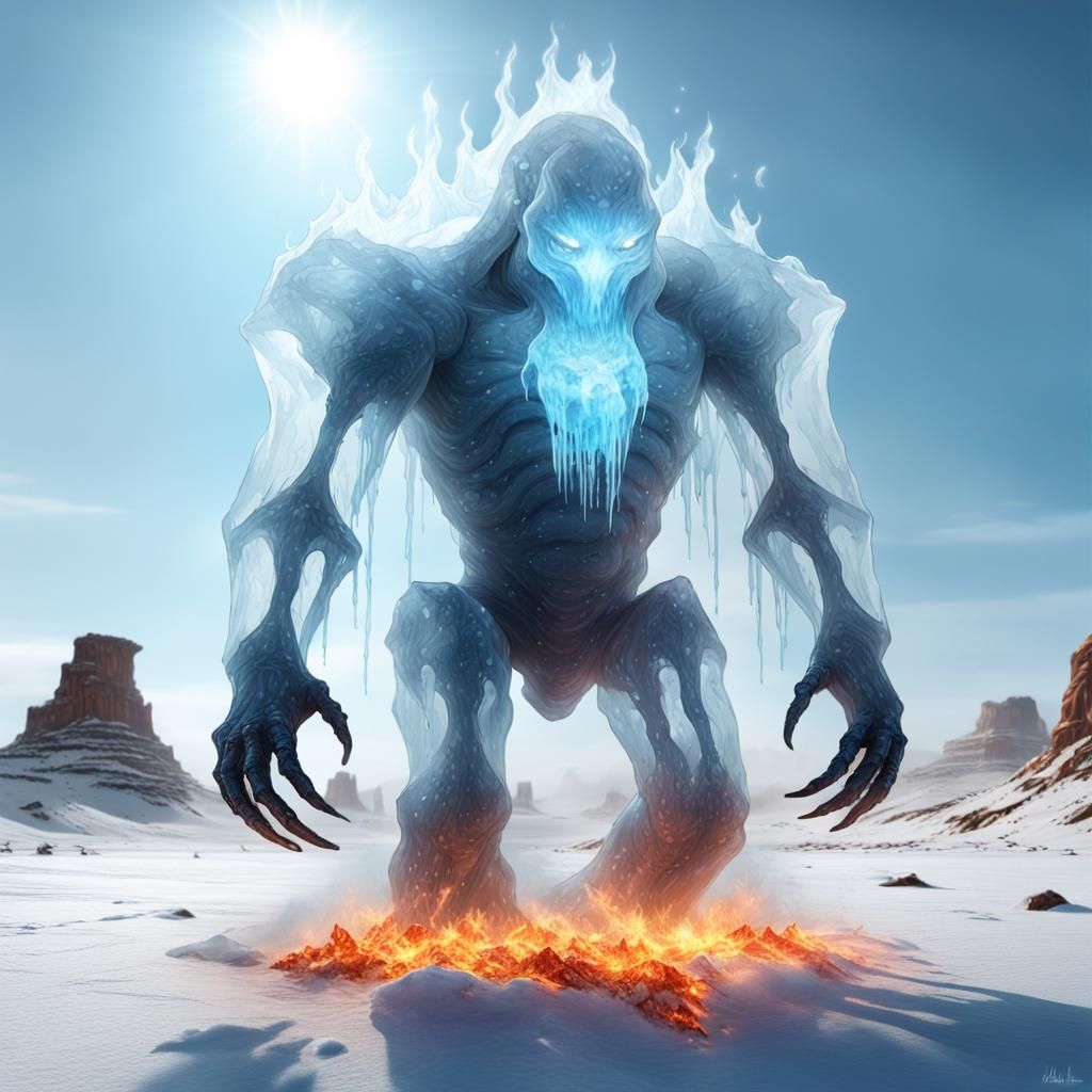 Icy Golem with Burning Fire Inside
