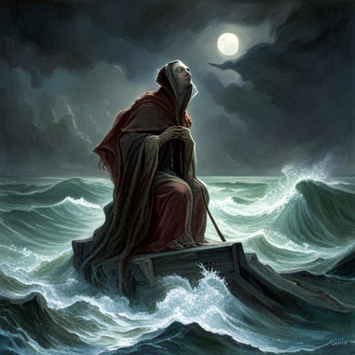 Alien Satan Fishing for Souls: Horror Illustration