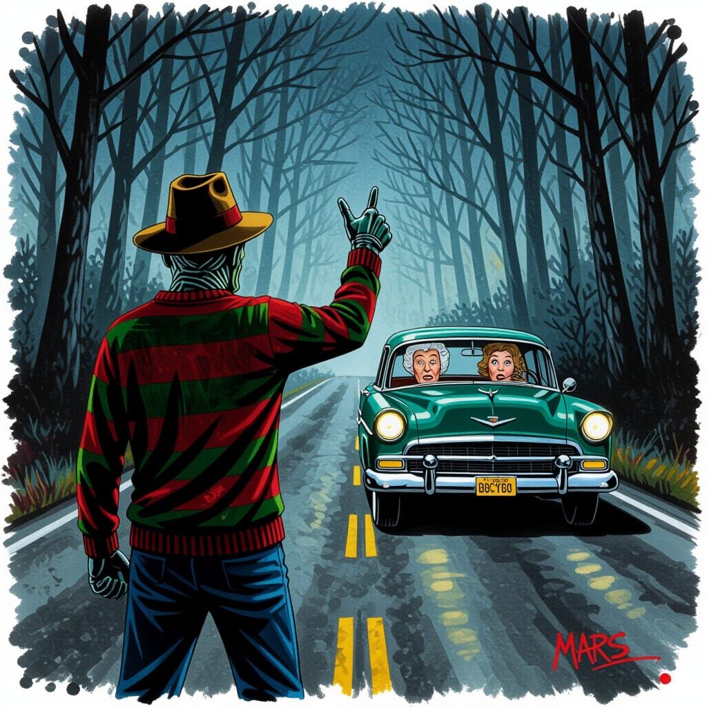Freddy Krueger Hitchhikes Deserted Road in Airbrushed Painti...