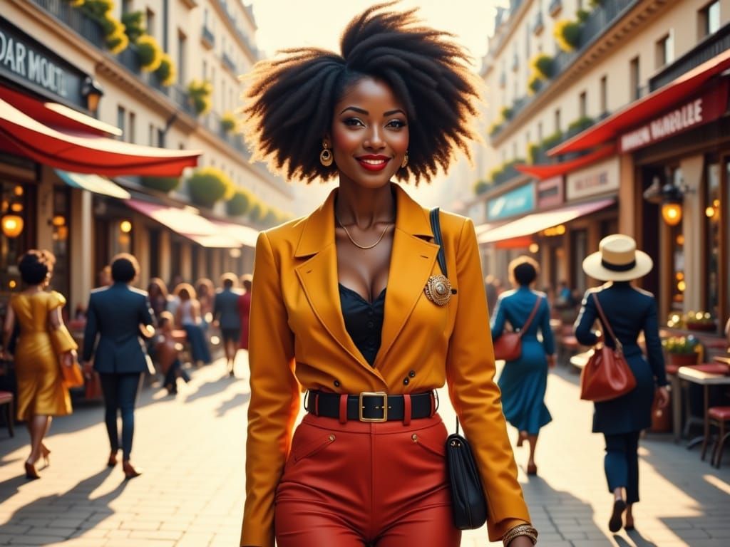 African American Woman Strolls Through Paris Streets
