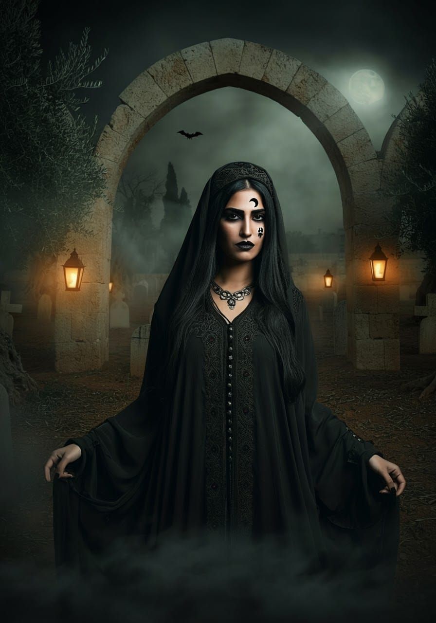 Gothic Halloween Portrait of Palestinian Woman