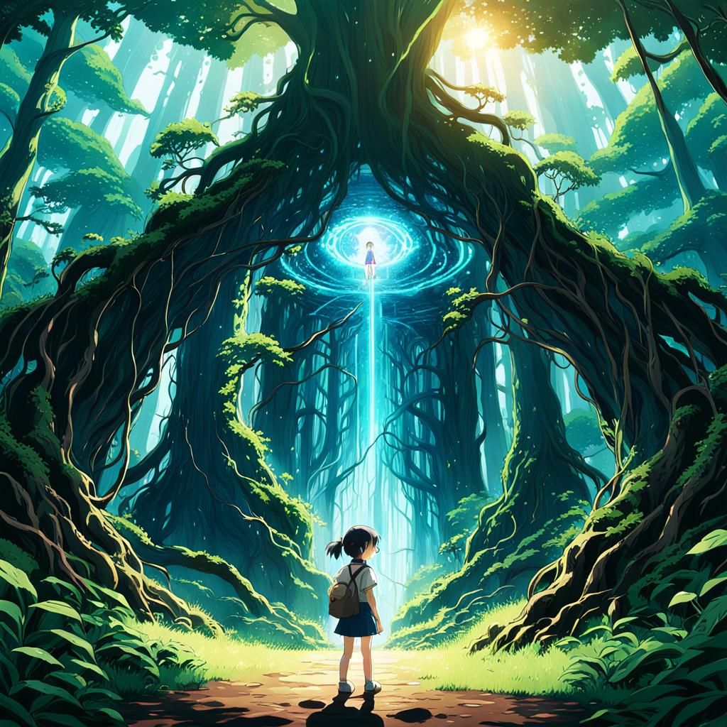 Anime Girl and Portal in Shinkai Style