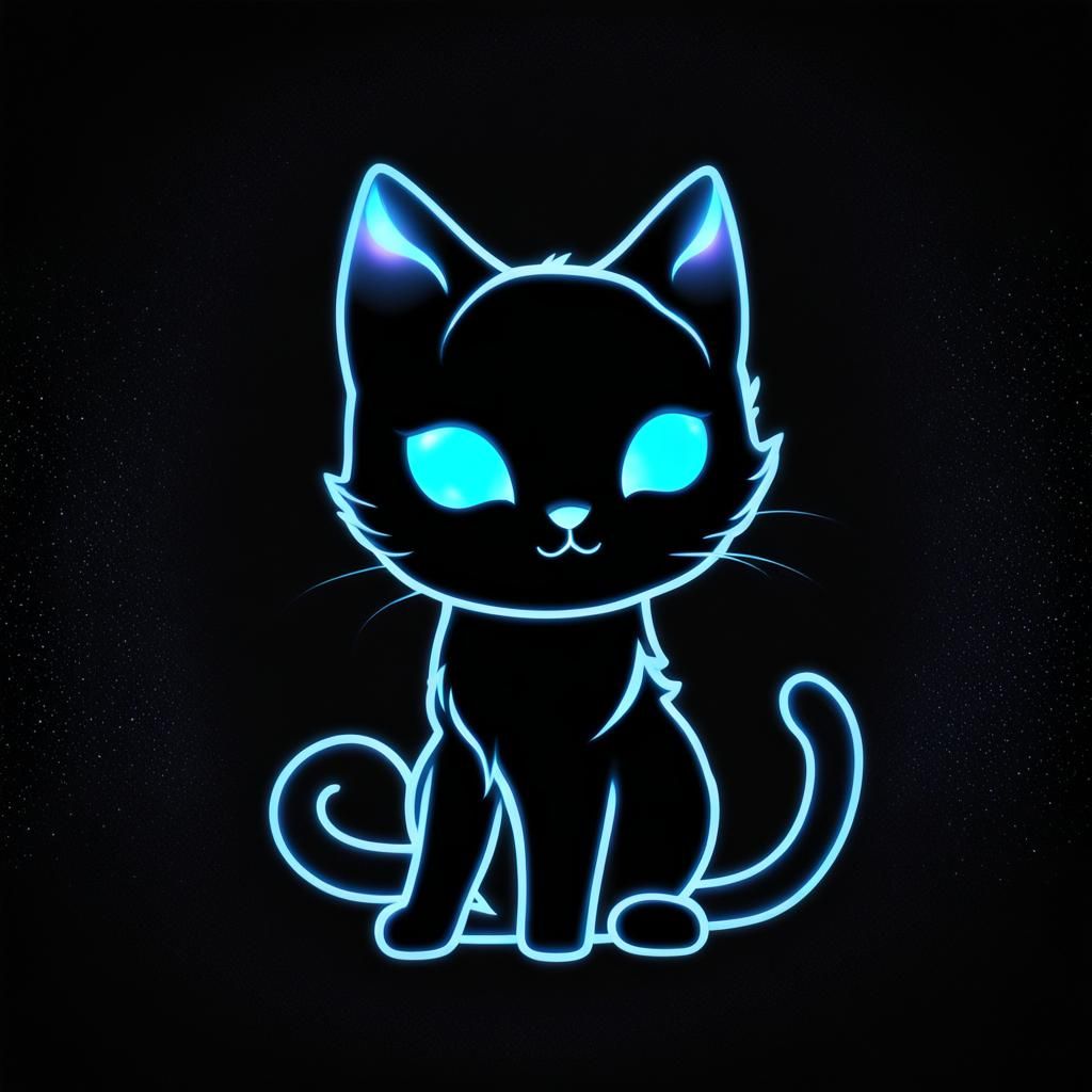 Bioluminescent Chibi Ghost Cat with Bokeh Effect