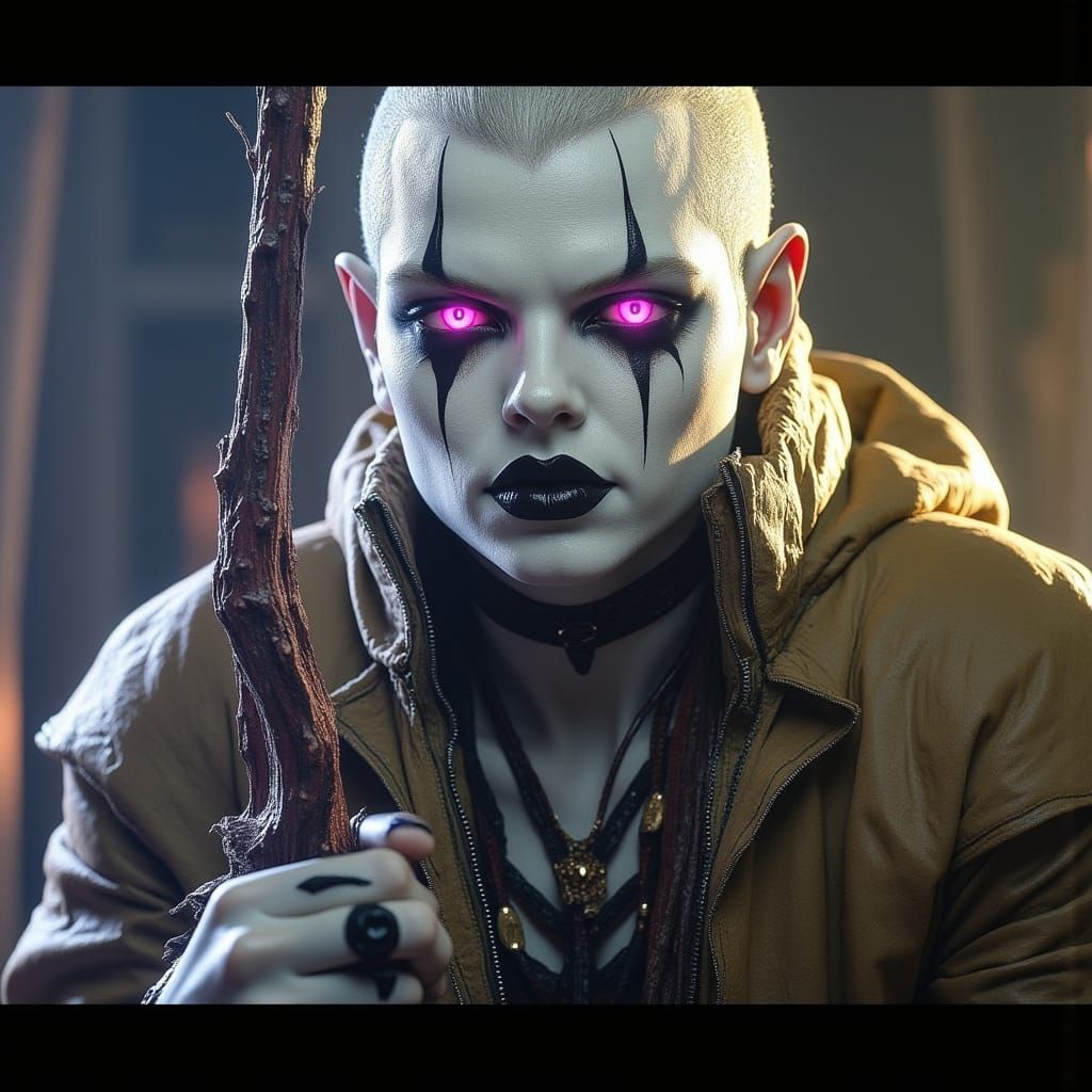 Beautiful Half-Orc Giantess with Pink Eyes