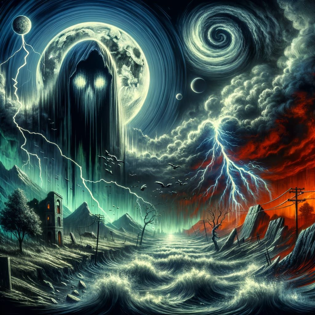 Ominous Moon Over a Landscape of Impending Disaster