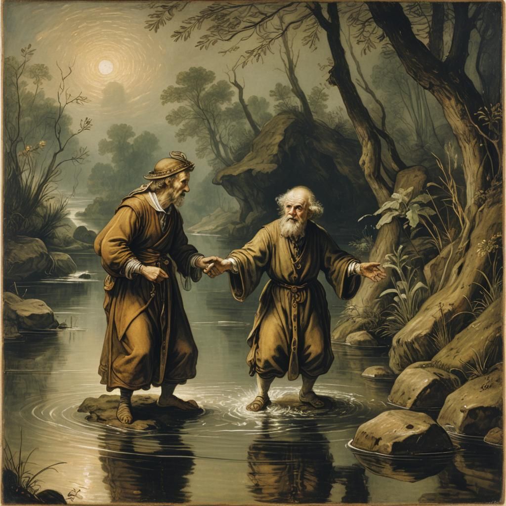 Nixie Luring Man, in Rembrandt Style