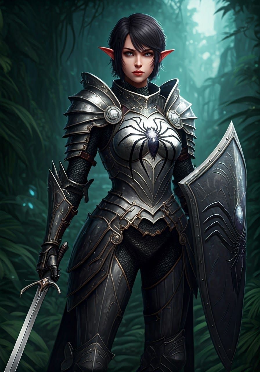 Fierce Elven Knight in Vibrant Jungle