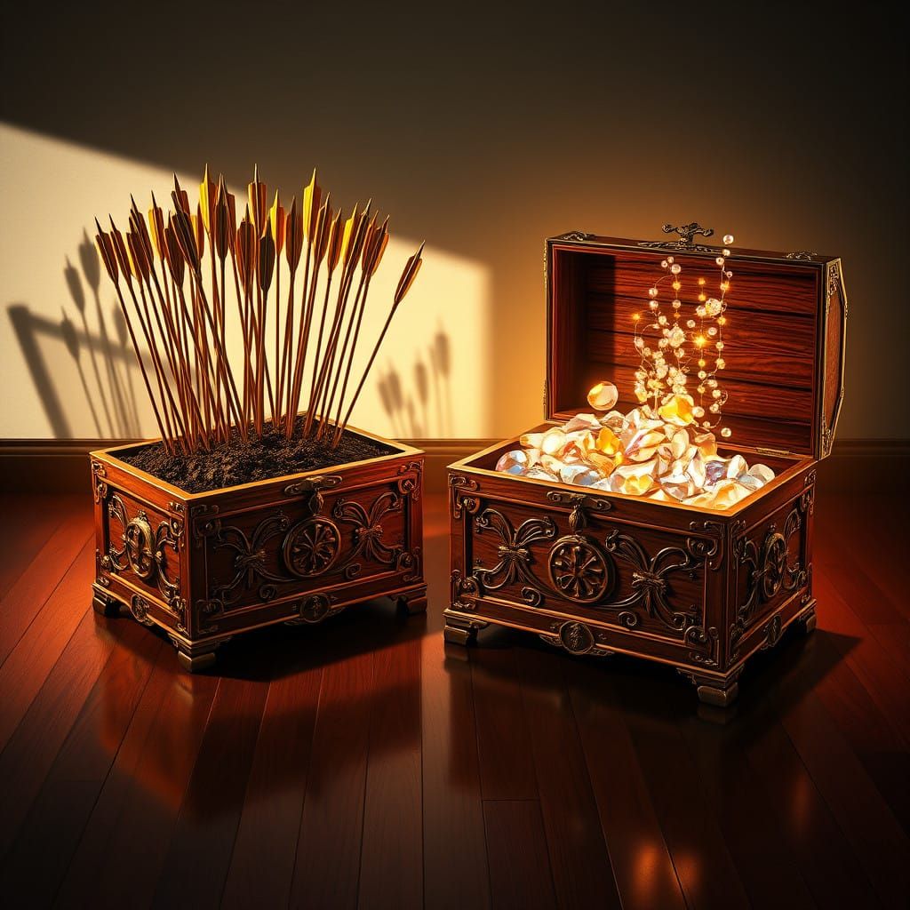 Ornate Wooden Chests with Whimsical Contents in Baroque Styl...
