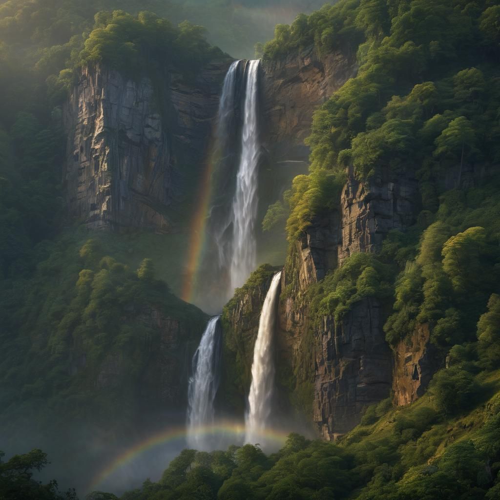 Majestic Waterfall Cascades Through Iridescent Valleys