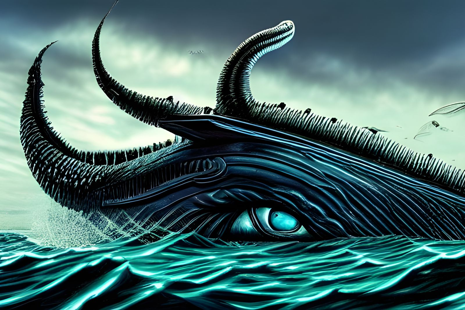 Aquatic Leviathan Stalks Boat in Hyperdetailed Digital Art