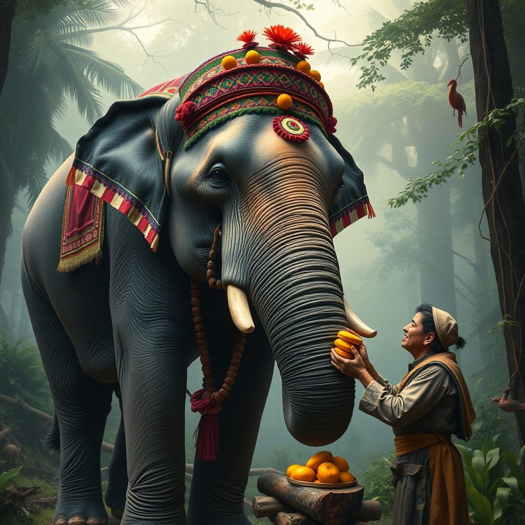 Majestic Asian Elephant in Lush Forest Setting
