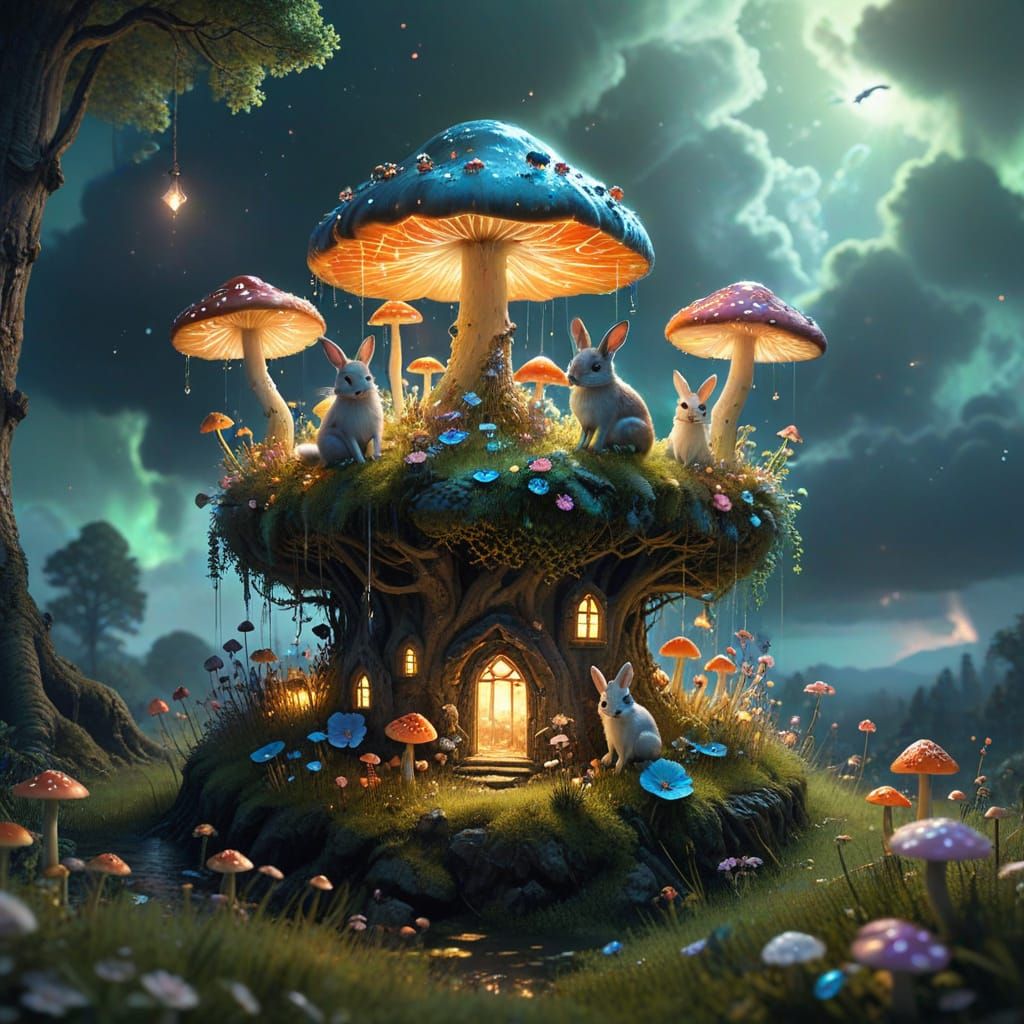 Floating Island Paradise with Crystal Trees and Glowing Mush...