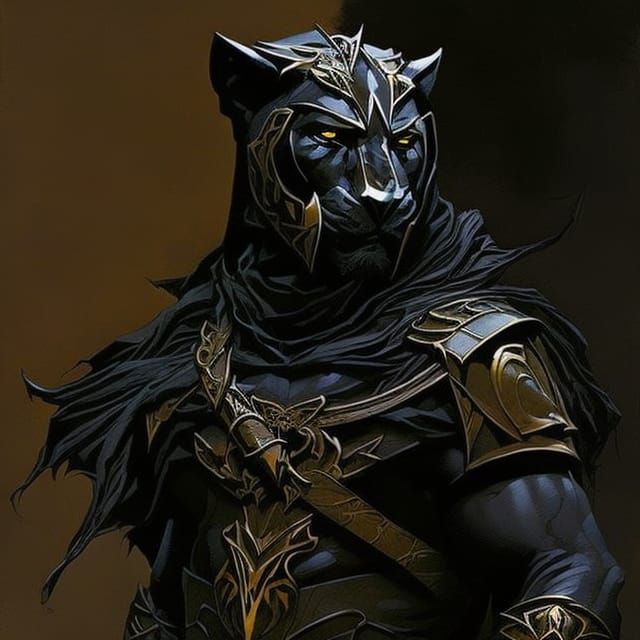 Warrior Panther: A Gouache Painting in Comic Book Style