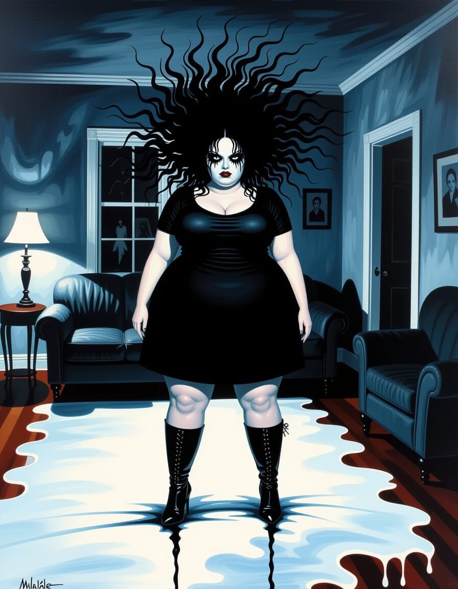 Horrifying Faceless Woman in Dark Living Room