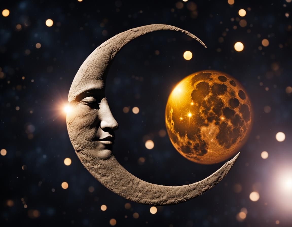 Sun and Moon Celestial Object in Dark Space