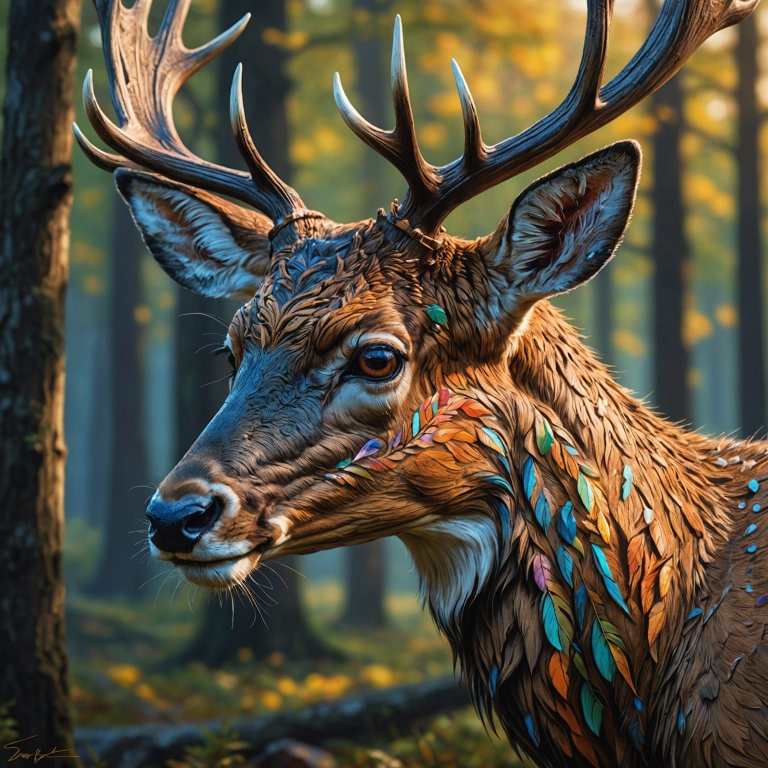 Hyperrealistic Deer in Colorful Splash Art Style