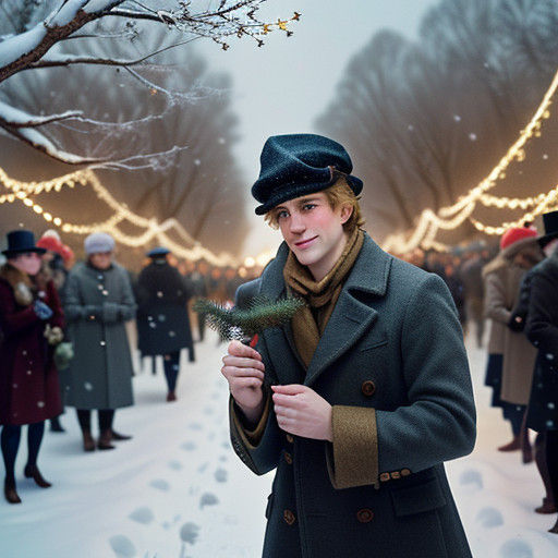 Young Boy Seeks Holiday Kiss in Festive Crowd