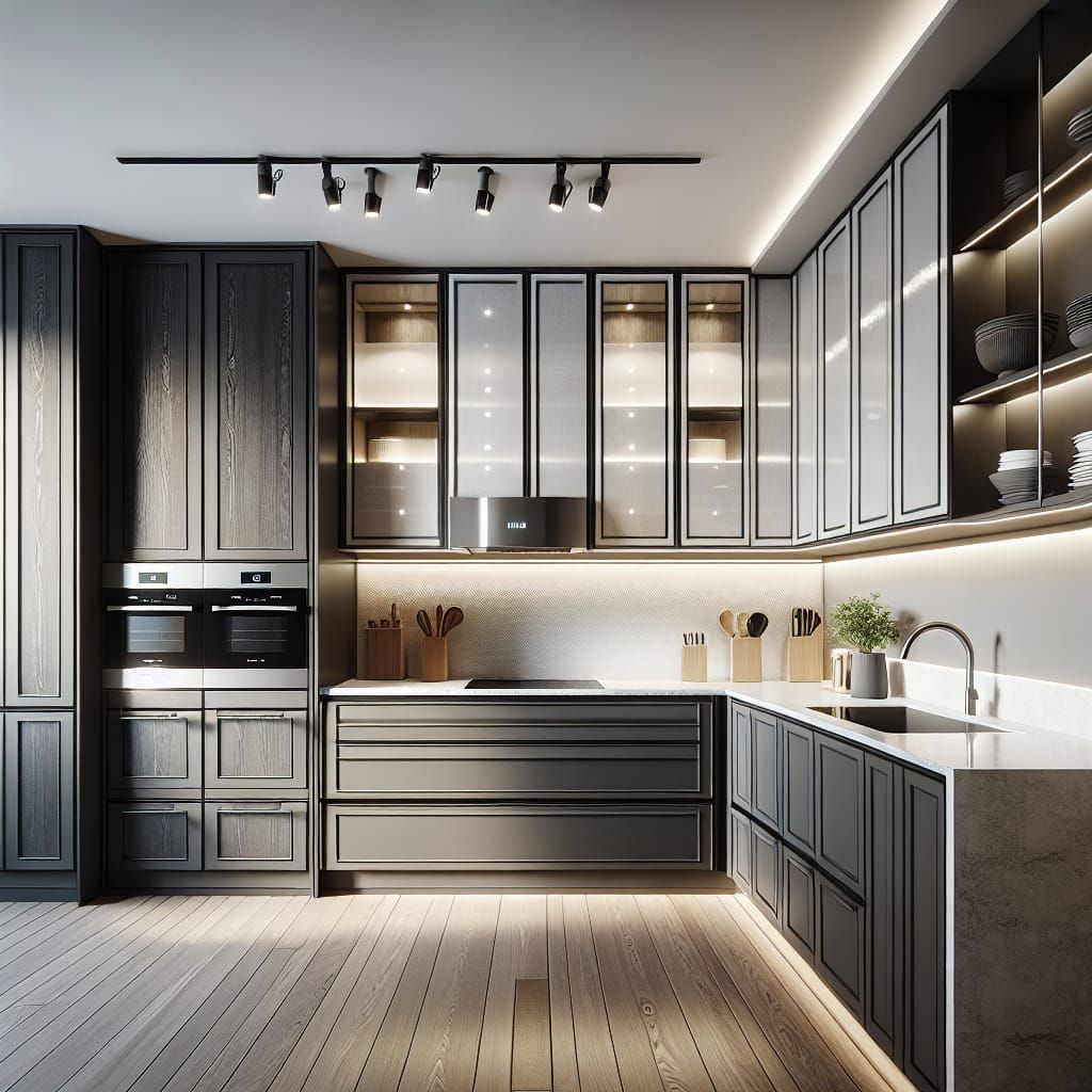 Modern L-Shaped Kitchen Pantry with Contrasting Cabinets