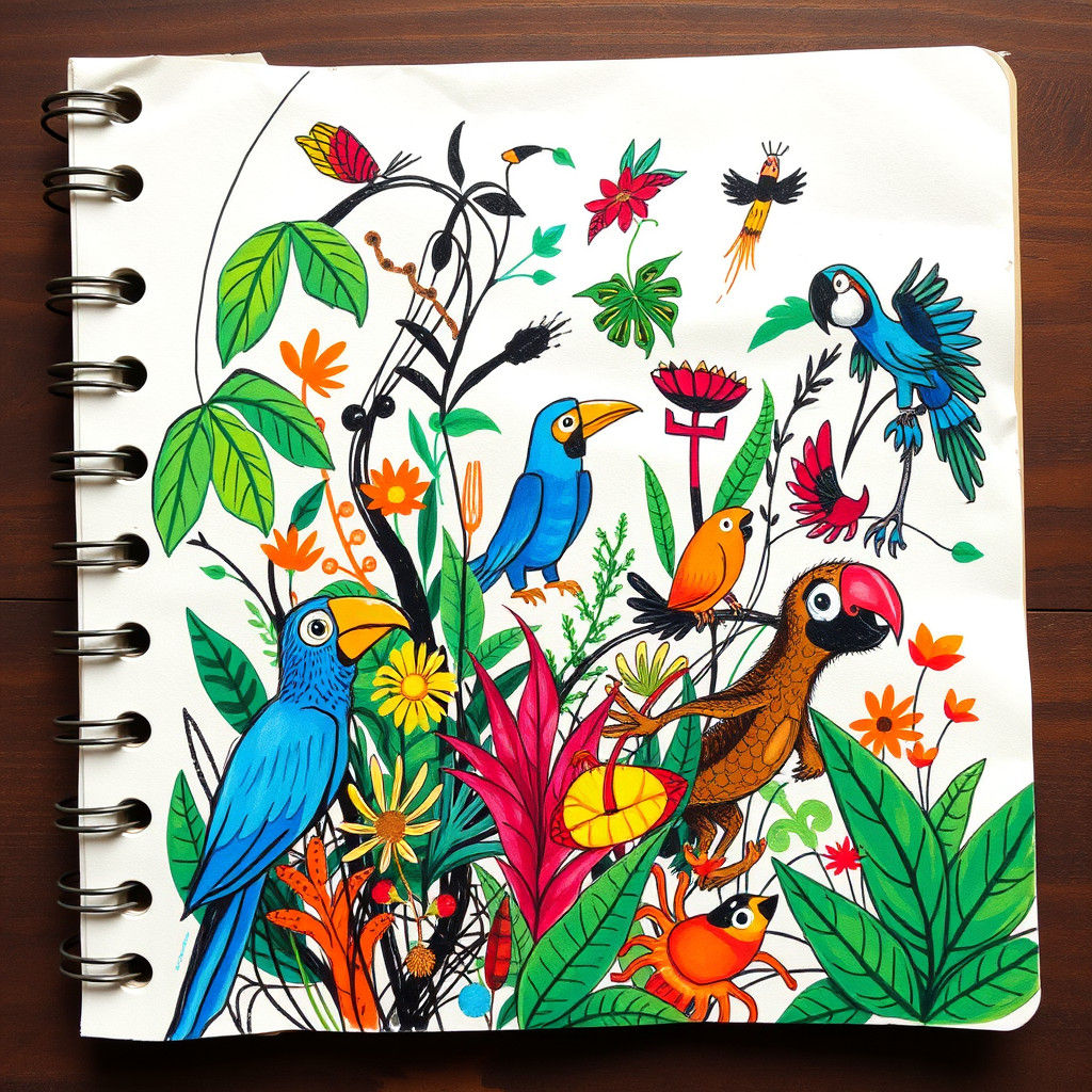 Whimsical Jungle Animals Leap from Notebook Page