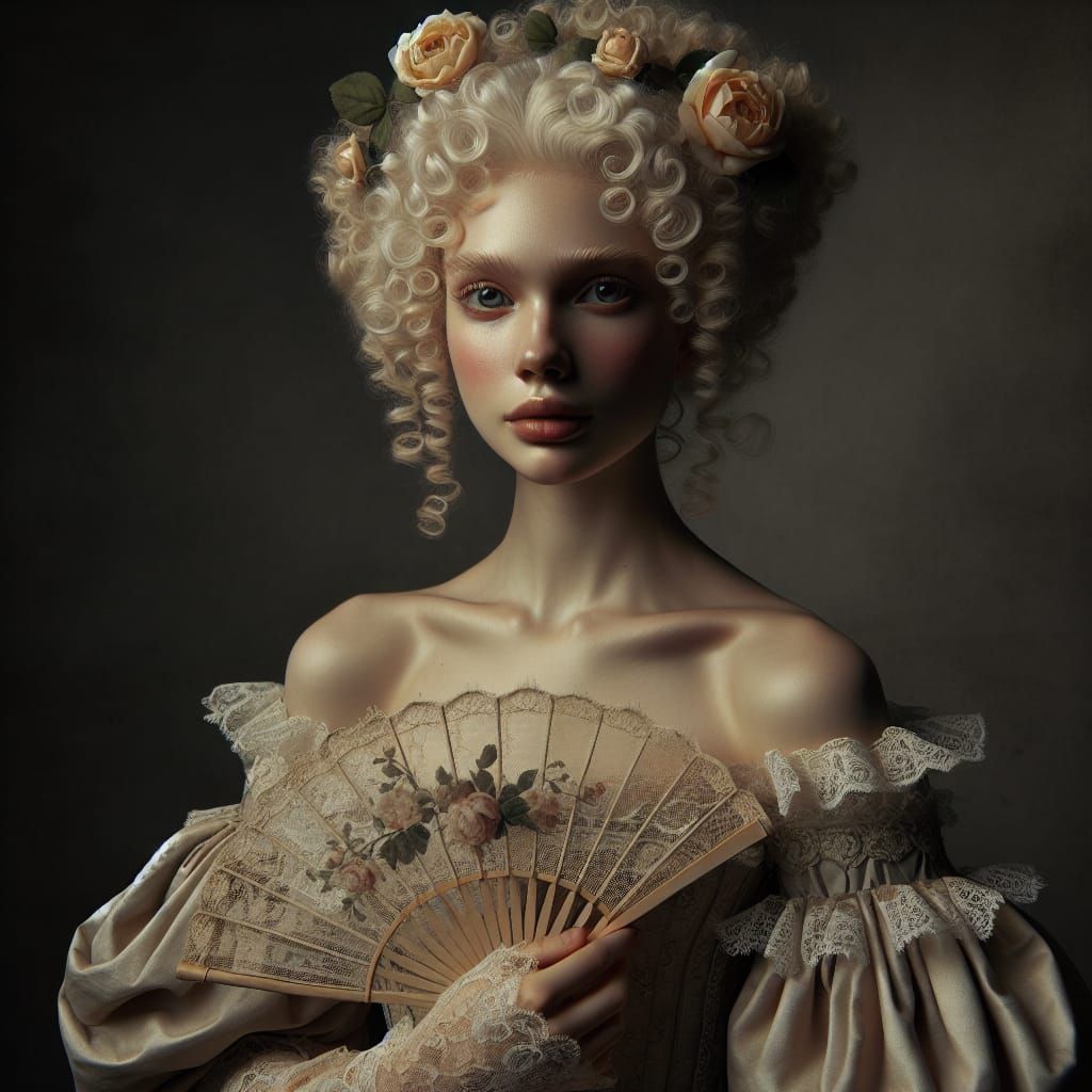 Baroque Portrait of Woman with Lace Fan