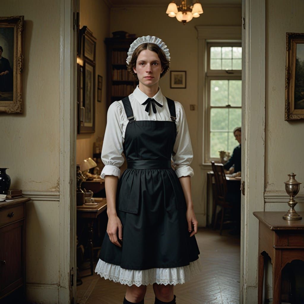 Androgynous Crossdresser in French Maid Attire, Shallow Dept...
