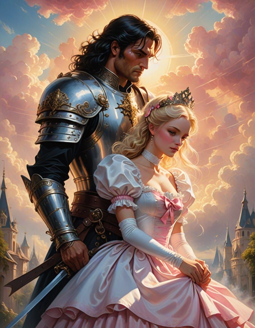 Regal Warrior King and French Maid in Vibrant Fantasy Illust...