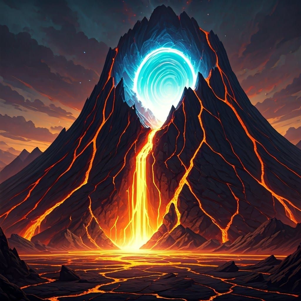 Volcano Portal Eruption in Hyper-Realistic Style