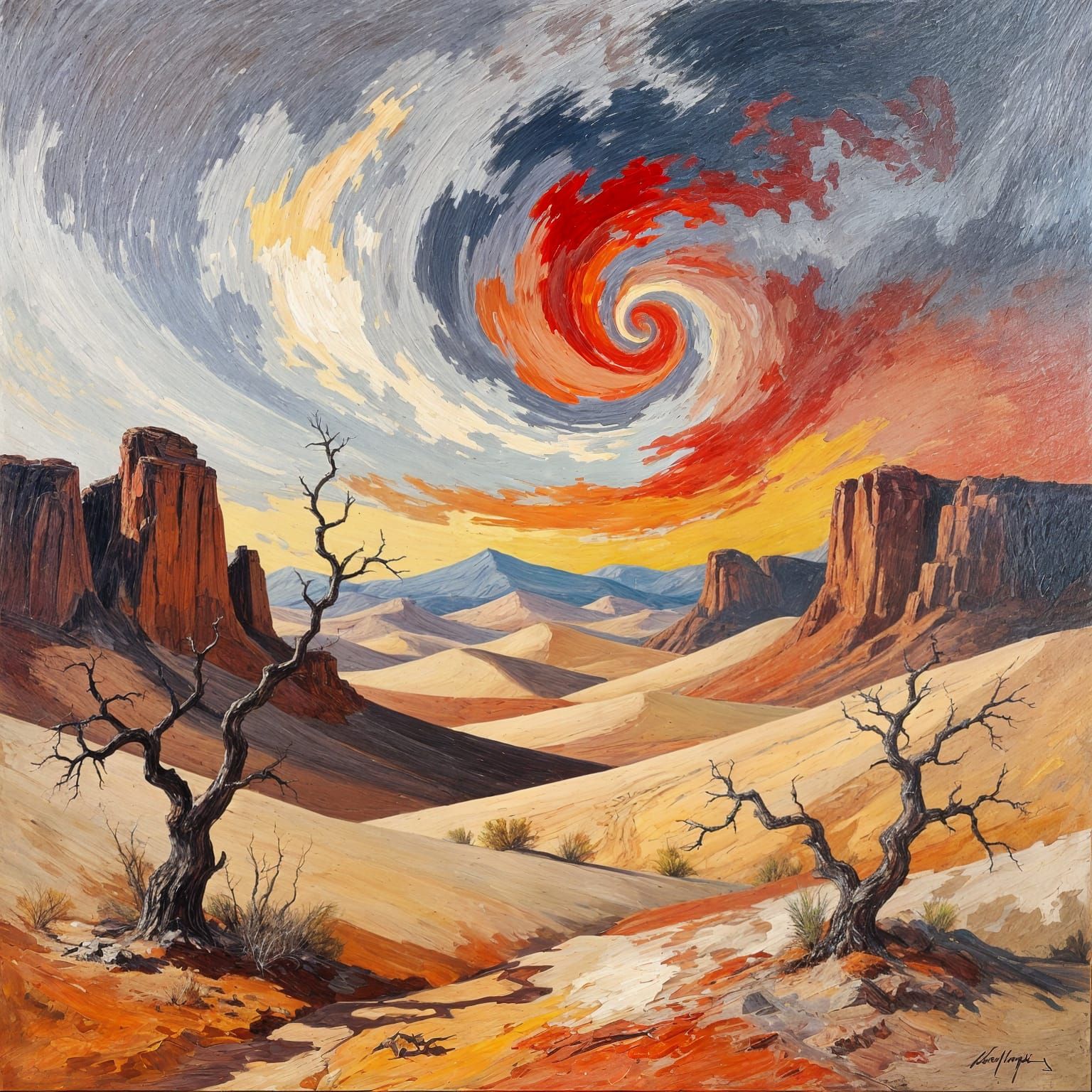 Abstract Desert Landscape in Oil, Impasto Impressionistic St...