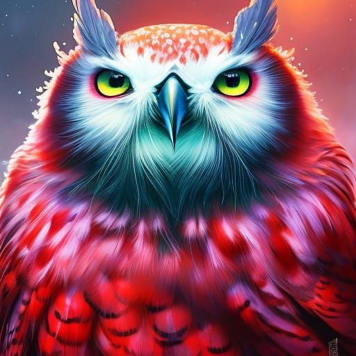 Detailed Portrait of a Red Winter Owl