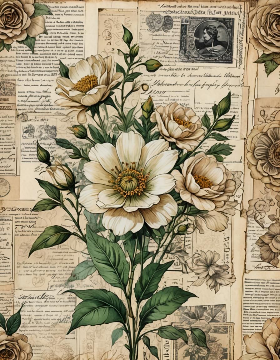 Vintage Floral Junk Journal Page in Mixed Media Style