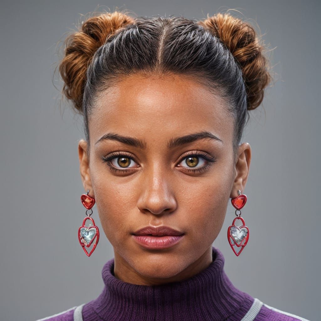 Young Black Girl with Amber Eyes in a Purple Sweater
