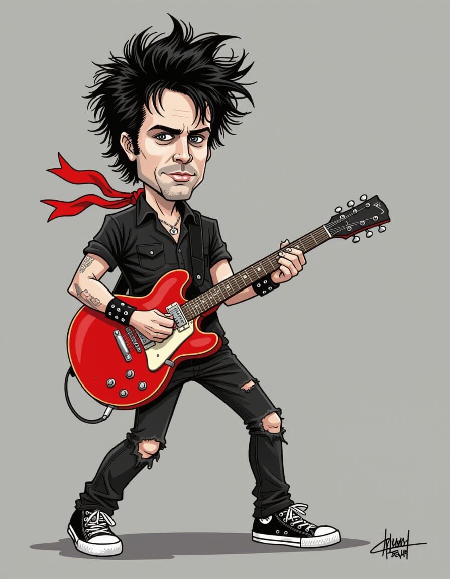Billie Joe Armstrong Caricature Playing Electric Guitar