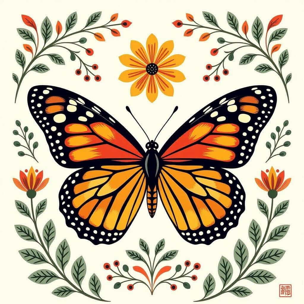 Butterfly Illustration in Charley Harper Style