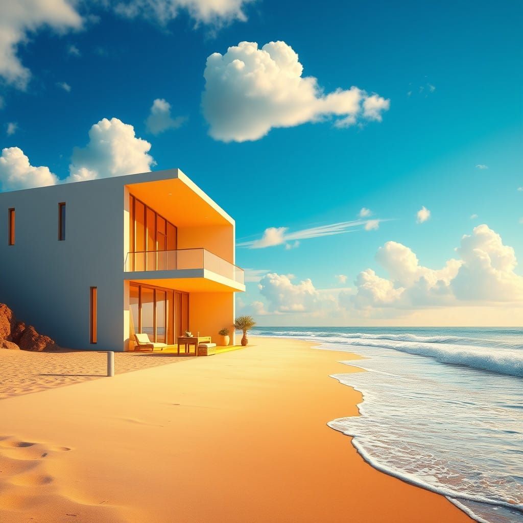 Modern Beach House Radiates Serene Sunny Day Splendor