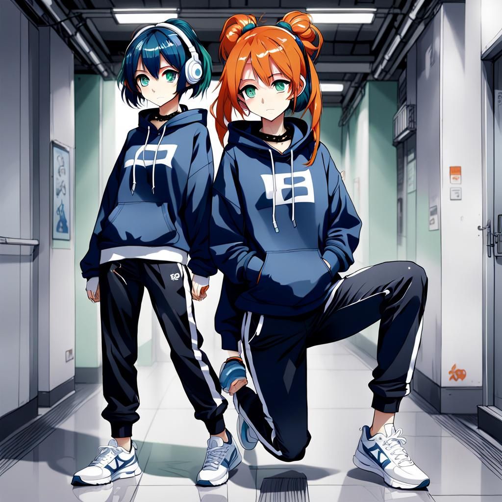 Anime Girls with Blue and Orange Hair