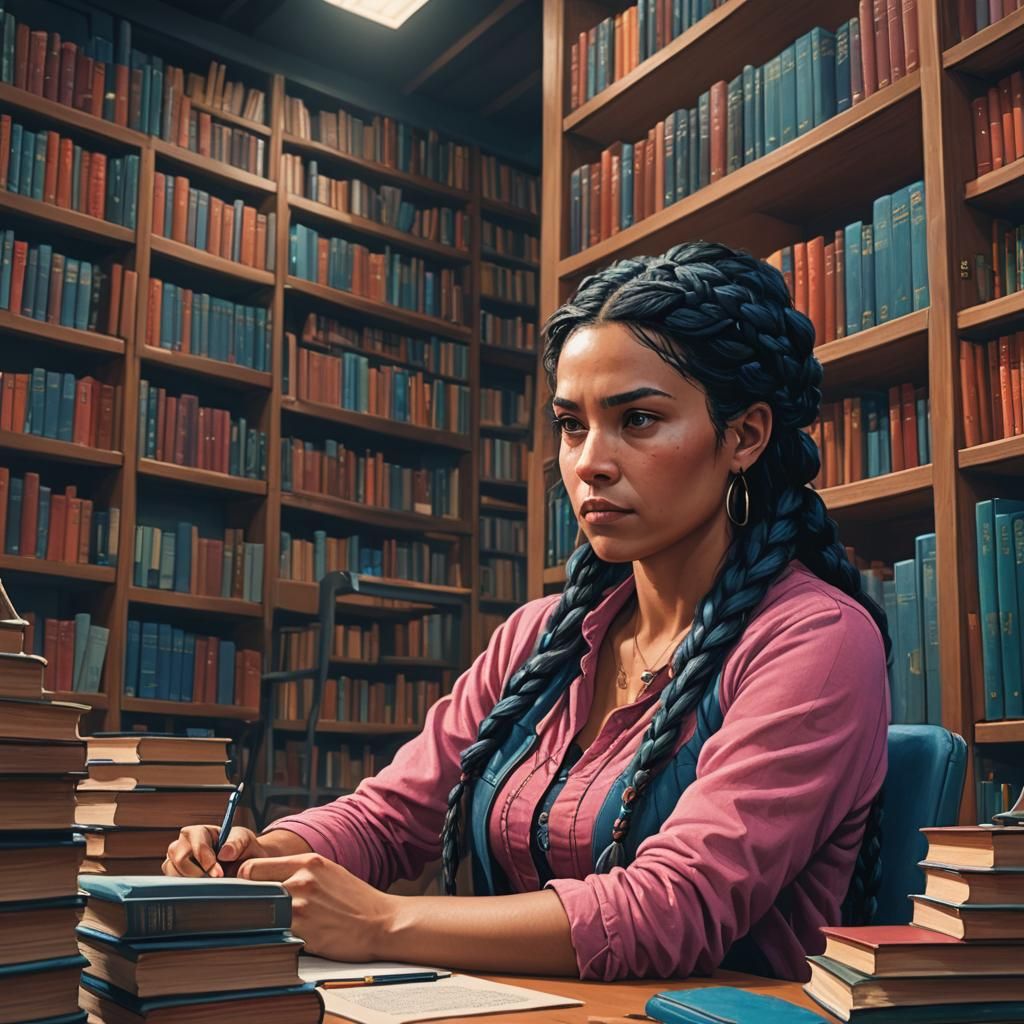 Woman in Library: Fantasy Realism Concept Art