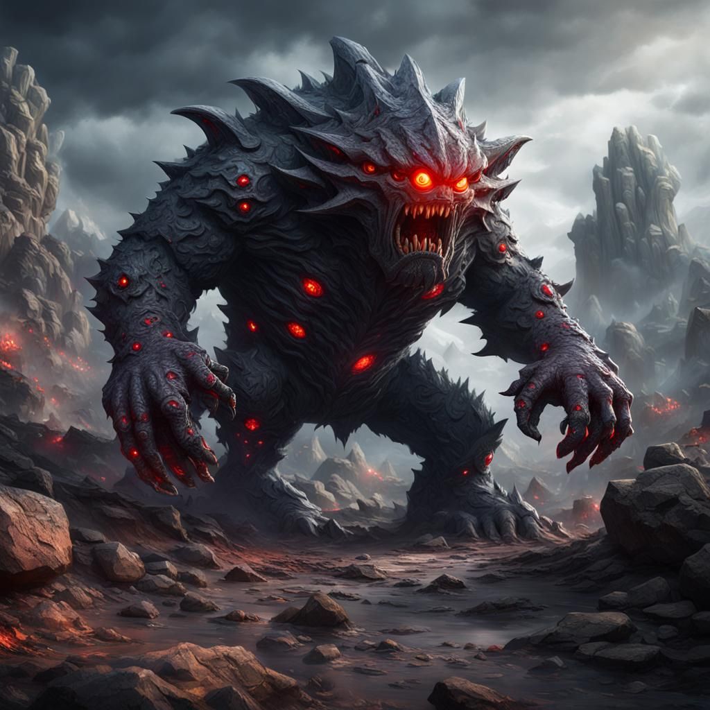 Detailed Rock Monster with Red Eyes