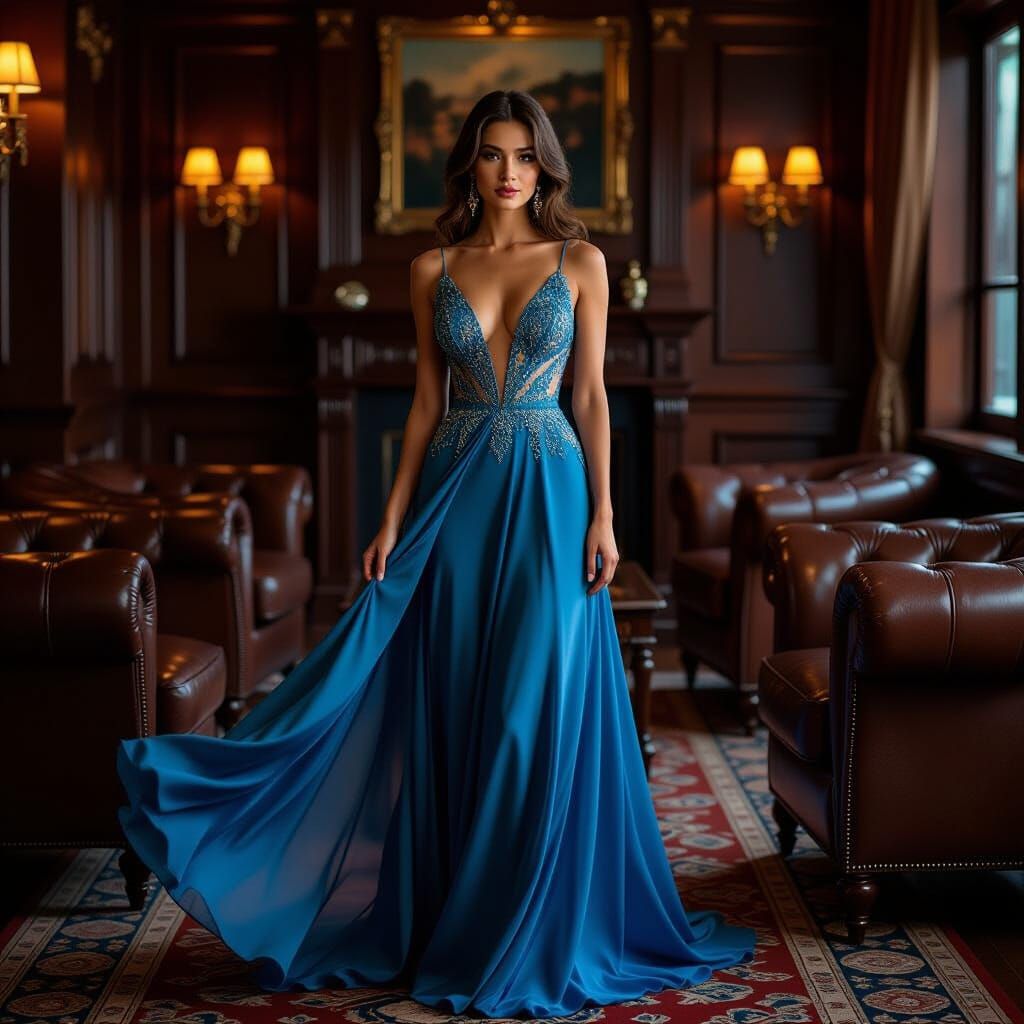 Elegant Woman in Vintage Lounge, Art Nouveau Style