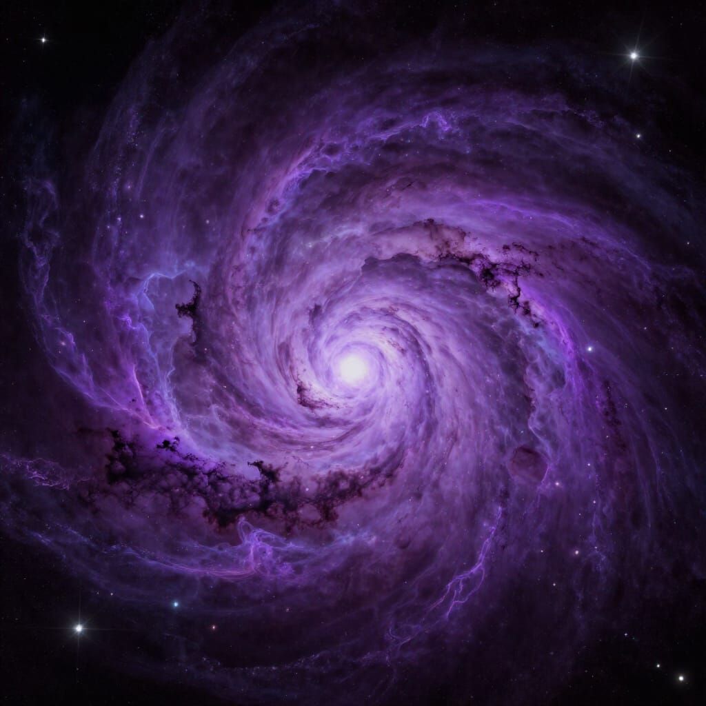 Purple Cosmic Vortex in Swirling Nebulae and Stars