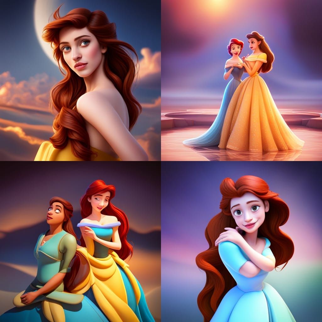 Belle and Ariel Princesses as 3D Digital Art