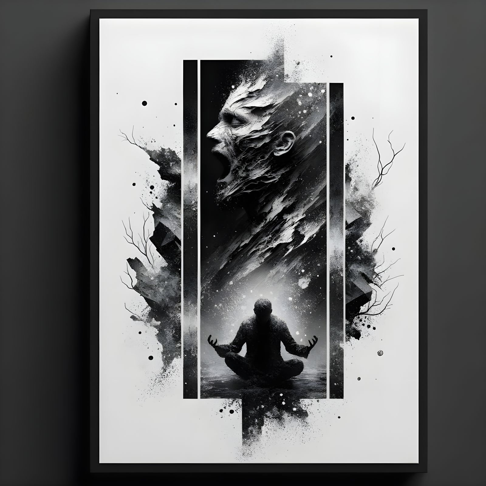 Surreal Portrait of Inner Turmoil in Minimalist Style