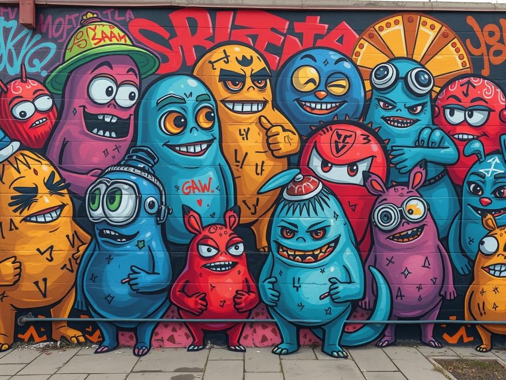 Graffiti Mural of Goons on Urban Wall