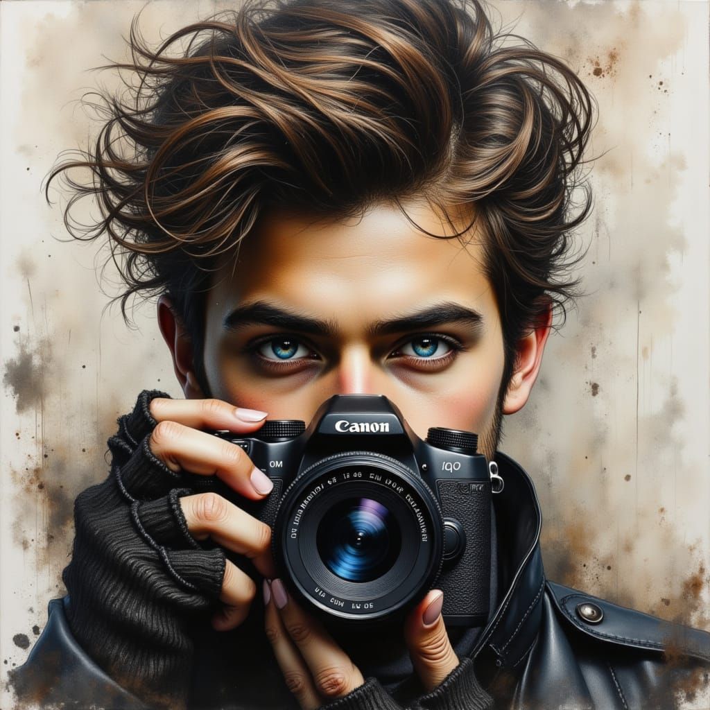 Stylish Man with Camera as Oil Painting
