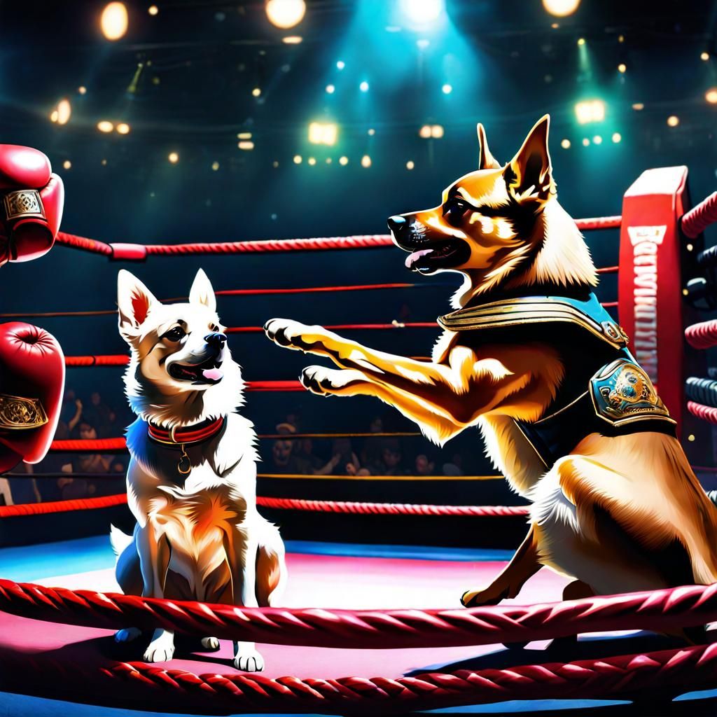 Chihuahua Boxing a German Shepherd: Fantasycore Artwork