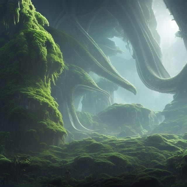 Epic Alien Spaceship in Rainforest Landscape