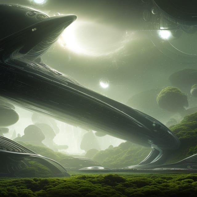 Epic Alien Spaceship Over Rainforest Landscape
