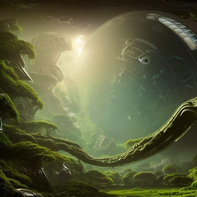 Alien Spaceship Over Rainforest: Epic Digital Art