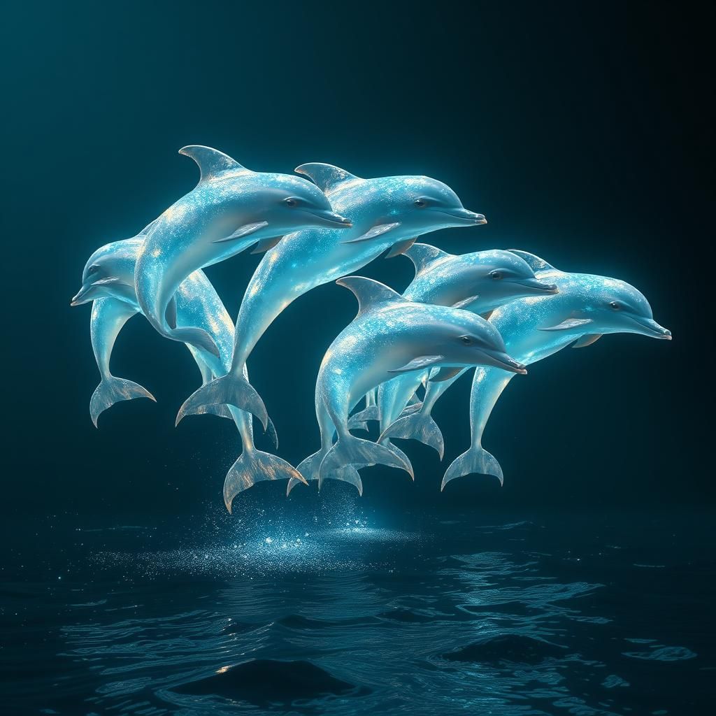 Luminous Dolphins Leaping in Fairy-Tale Style