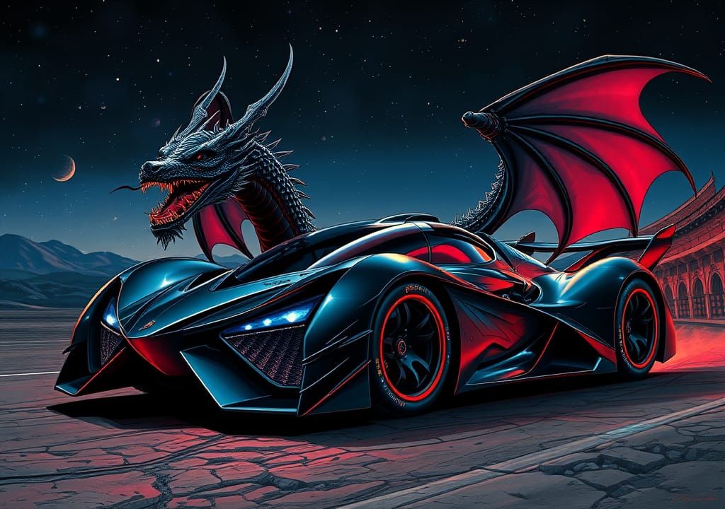 Dragon Supercar in Moebius Style Illustration