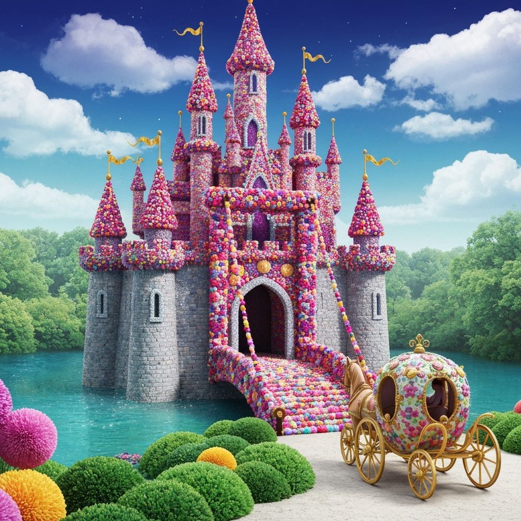 Colorful Pom Pom Castle in Pop Surrealist Style